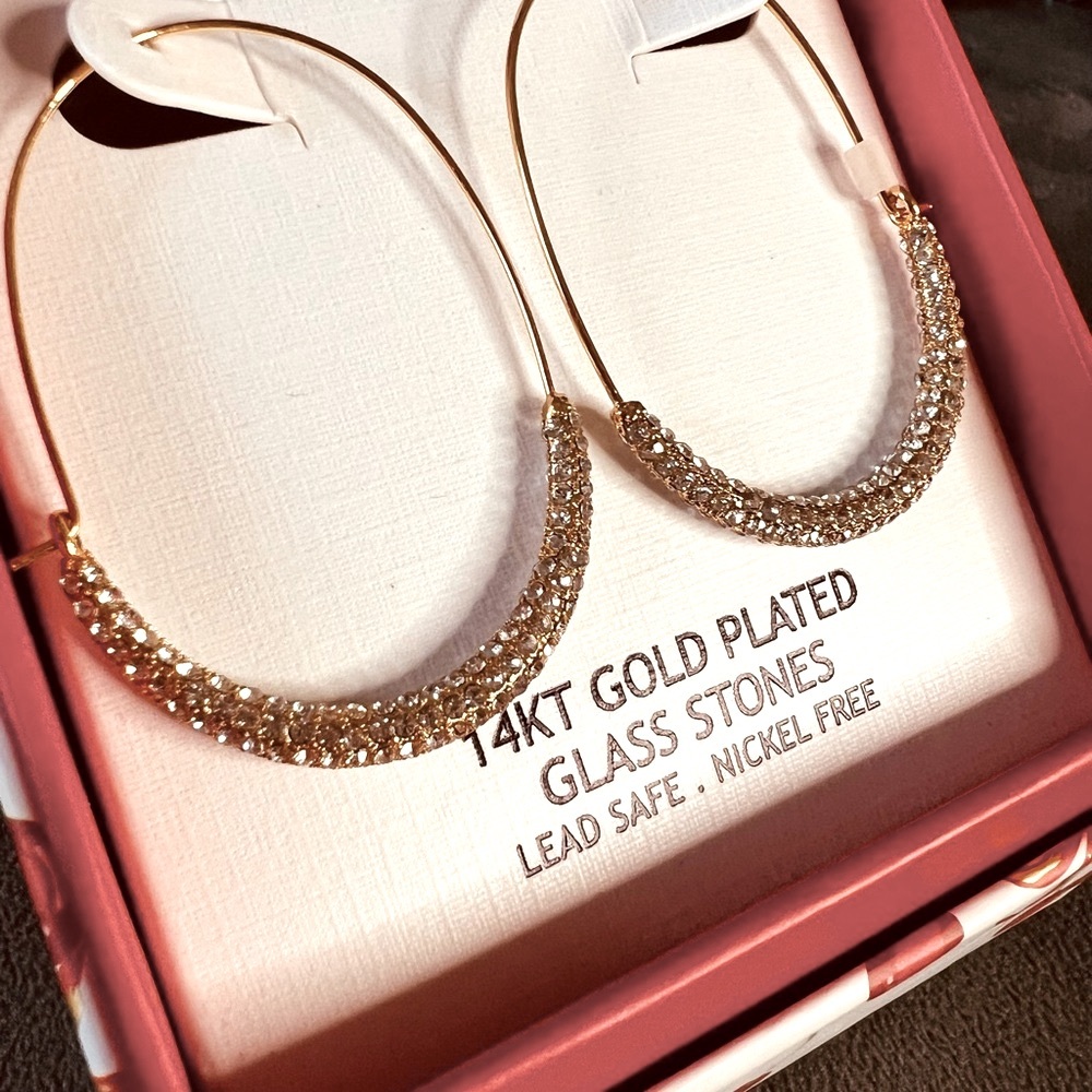 Piper K Gold Plated Hoop Earrings with Glass Stones *** Excellent Gift!!! - Picture 4 of 5